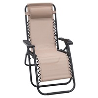 Zero Gravity Reclining Deck Lounge Sun Beach Chair Outdoor Folding Camping Beige