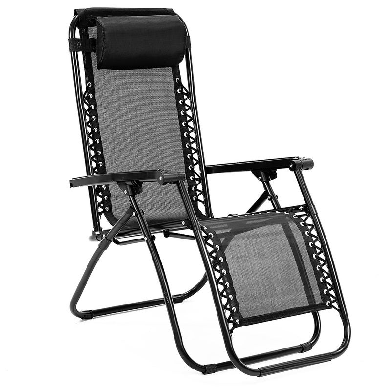 Zero Gravity Reclining Deck Lounge Sun Beach Chair Outdoor Folding Camping Black