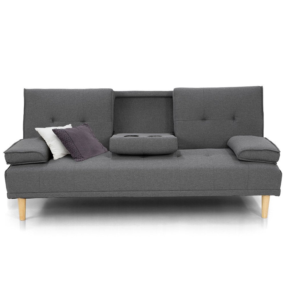 Rochester Linen Fabric Sofa Bed Lounge Couch Futon Furniture Suite - Dark Grey