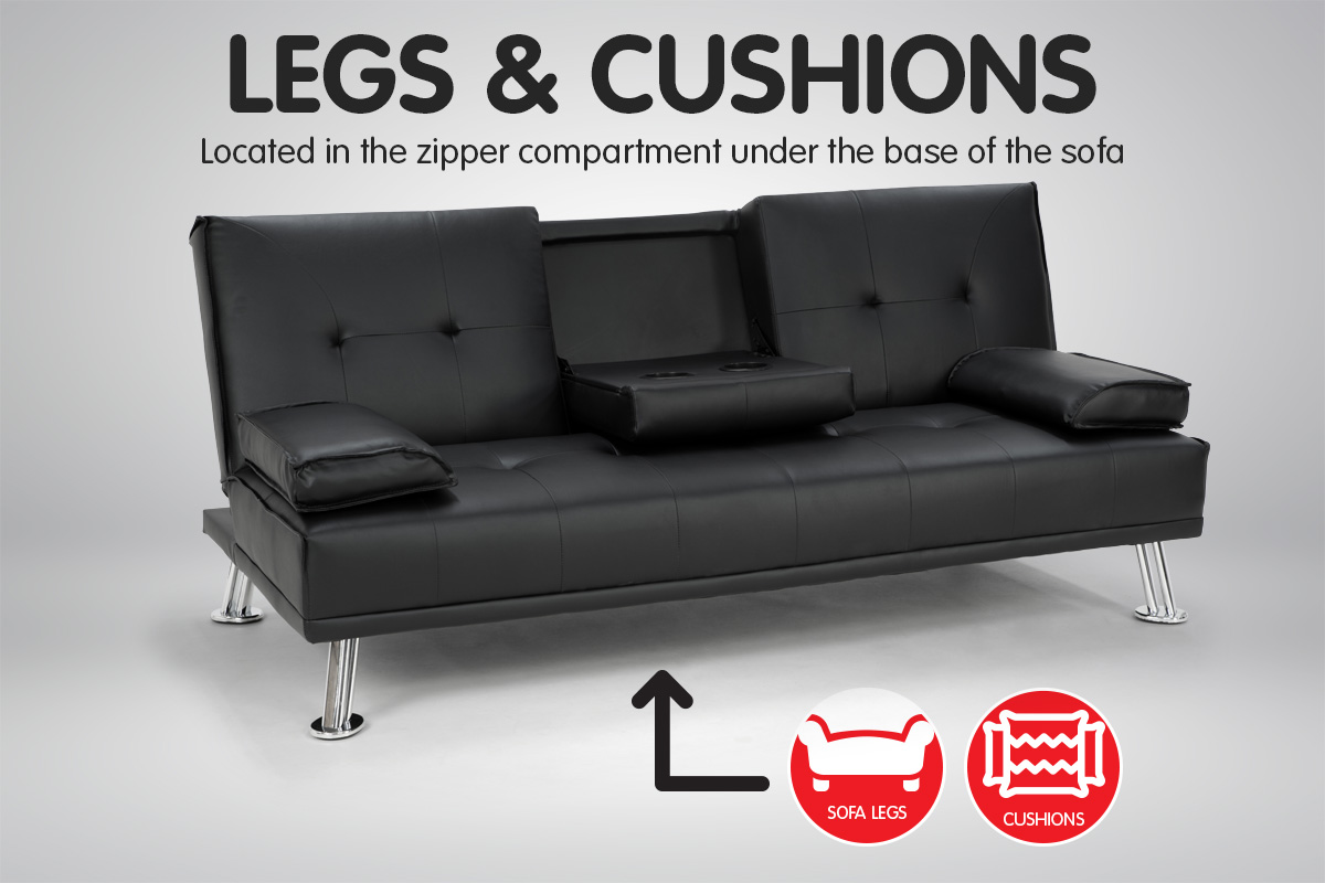 Nelson faux leather convertible sofa deals with self stitching in black