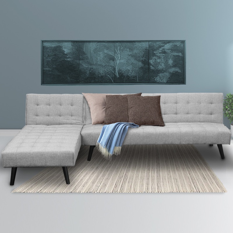 Sarantino 3 Seater Corner Sofa Bed With Lounge Chaise Couch Furniture Light Grey Sofas Beds 0787099886226 Sarantino 3 Seater Corner Sofa Bed With, Sarantino 3 Seater Faux Leather Sofa Bed Couch Black