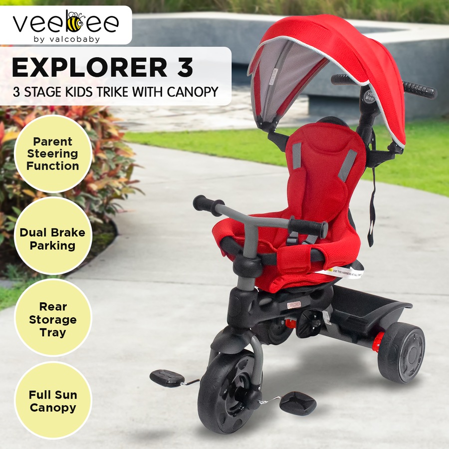 Buy Veebee Explorer 3-Stage Kids Trike with Canopy - Red - Everyday ...