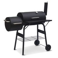 Wallaroo 2-in-1 Portable Barbecue Grill & Offset Smoker with Thermometer & Work Shelf - Heavy-Duty Outdoor BBQ Smoker with Wheels & Charcoal Storage Rack for Camping, Hiking, Parties & Picnics 