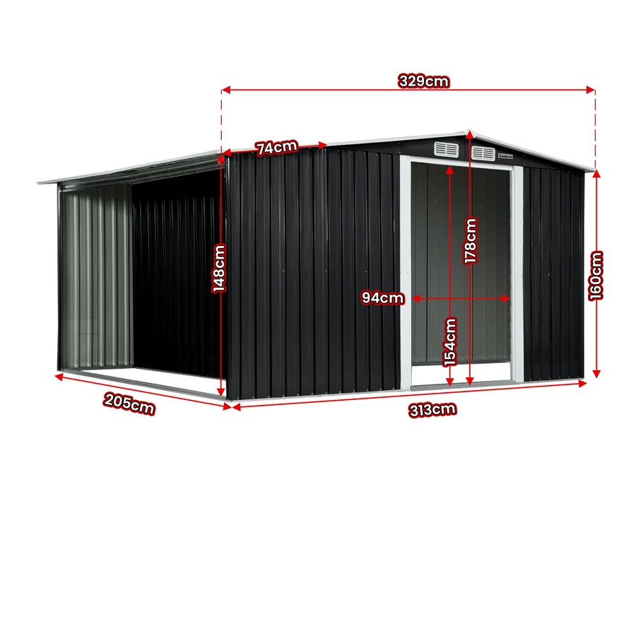 Wallaroo 6x8FT Garden Shed Semi-Close Storage - Black