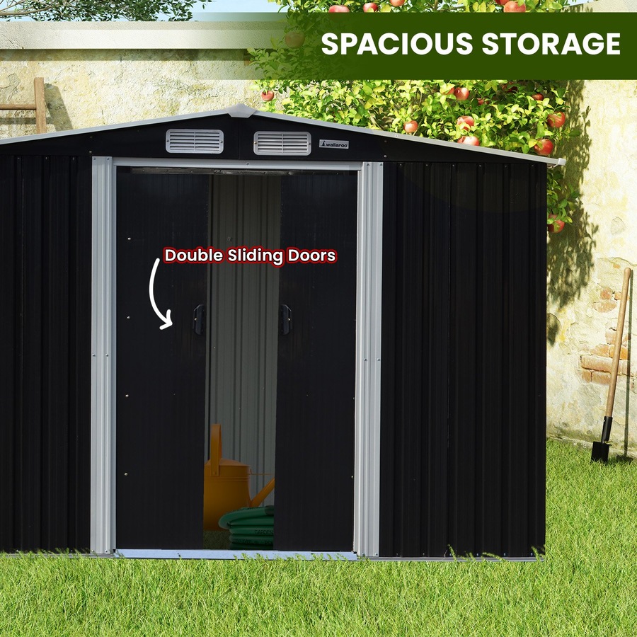 Wallaroo 6x8FT Garden Shed Semi-Close Storage - Black