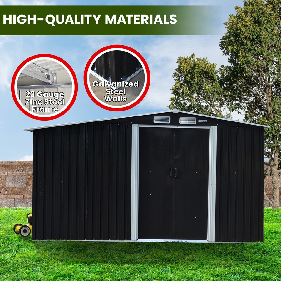 Wallaroo 6x8FT Garden Shed Semi-Close Storage - Black