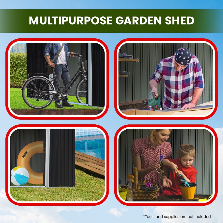 Wallaroo 6x8FT Garden Shed Semi-Close Storage - Black