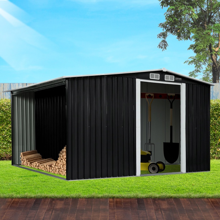 Wallaroo 6x8FT Garden Shed Semi-Close Storage - Black