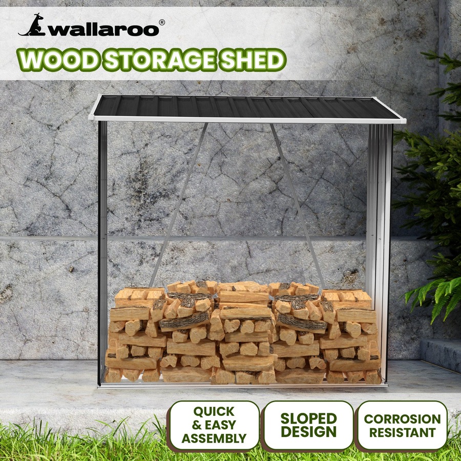 Wallaroo Galvanized Steel Wood Storage Shed - Black