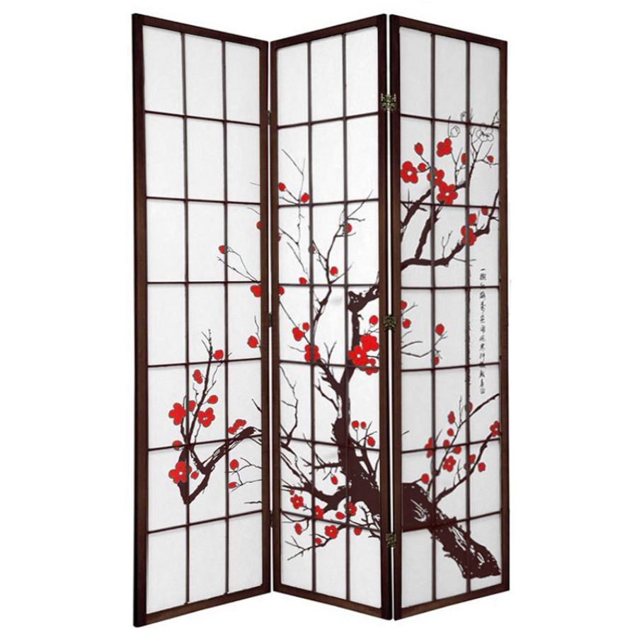 Cherry Blossom Room Divider Screen Brown 3 Panel