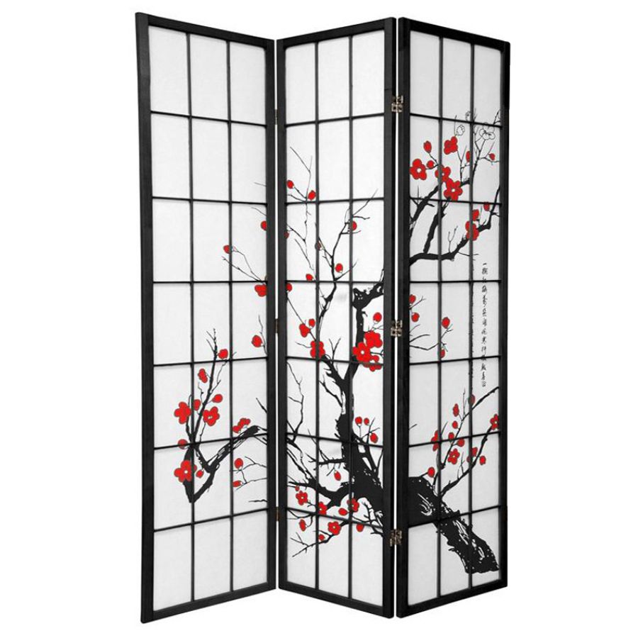 Cherry Blossom Room Divider Screen Black 3 Panel