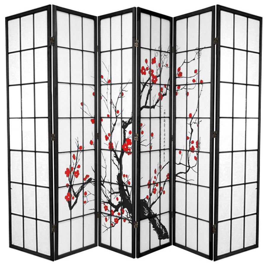 Cherry Blossom Room Divider Screen Black 6 Panel