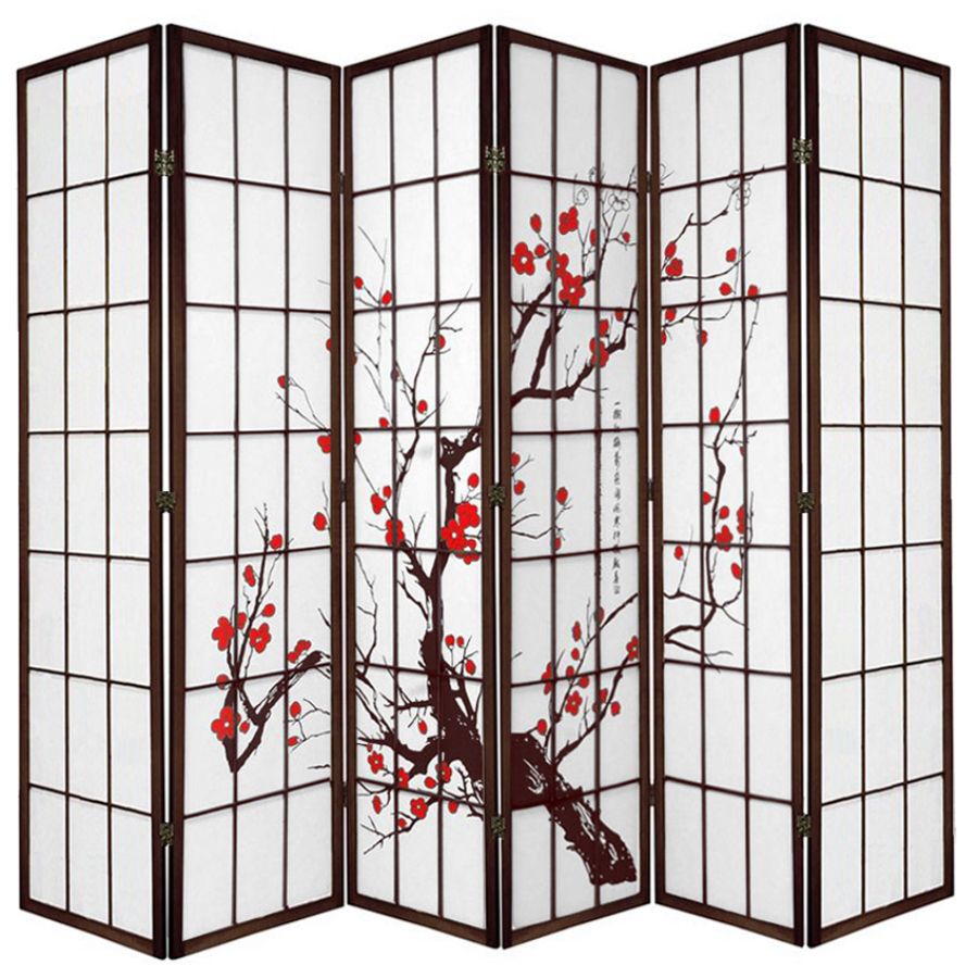 Cherry Blossom Room Divider Screen Brown 6 Panel