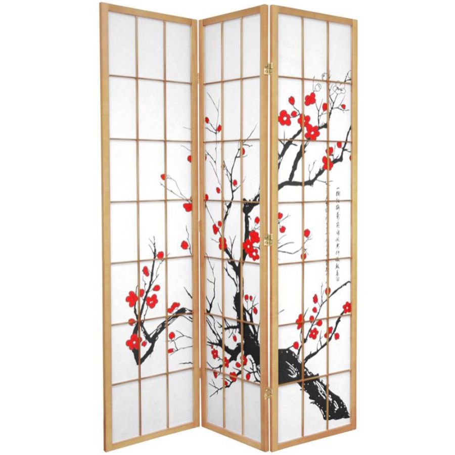 Cherry Blossom Room Divider Screen Natural 3 Panel