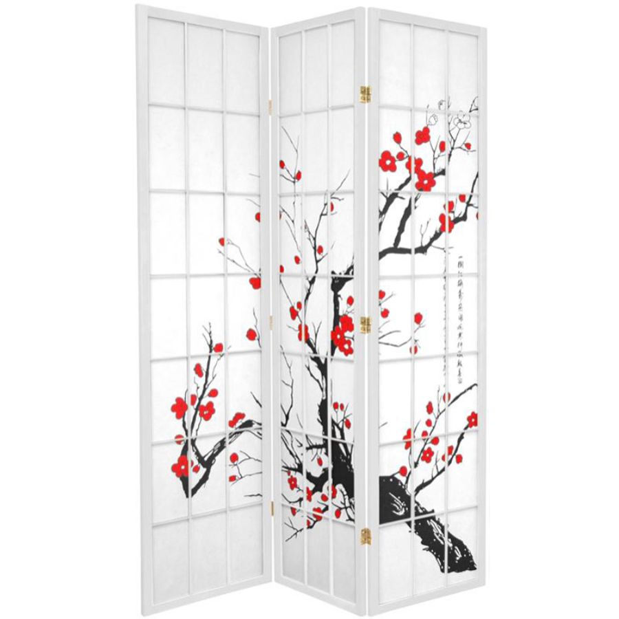 Cherry Blossom Room Divider Screen White 3 Panel