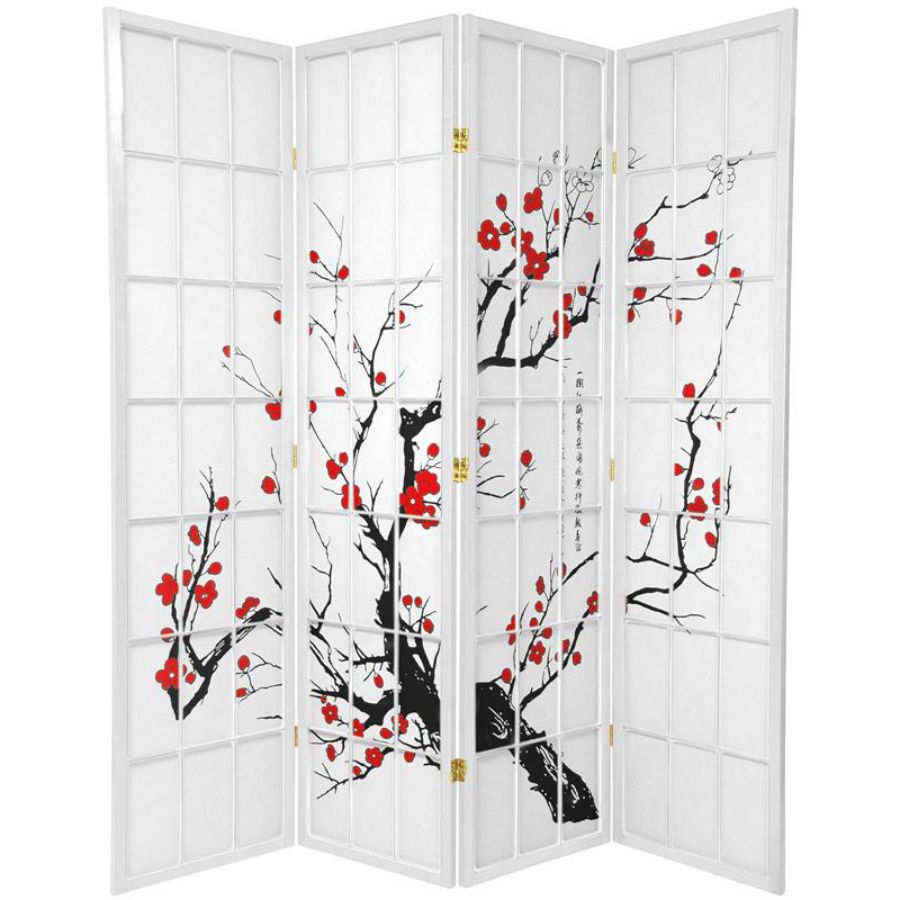 Cherry Blossom Room Divider Screen White 4 Panel