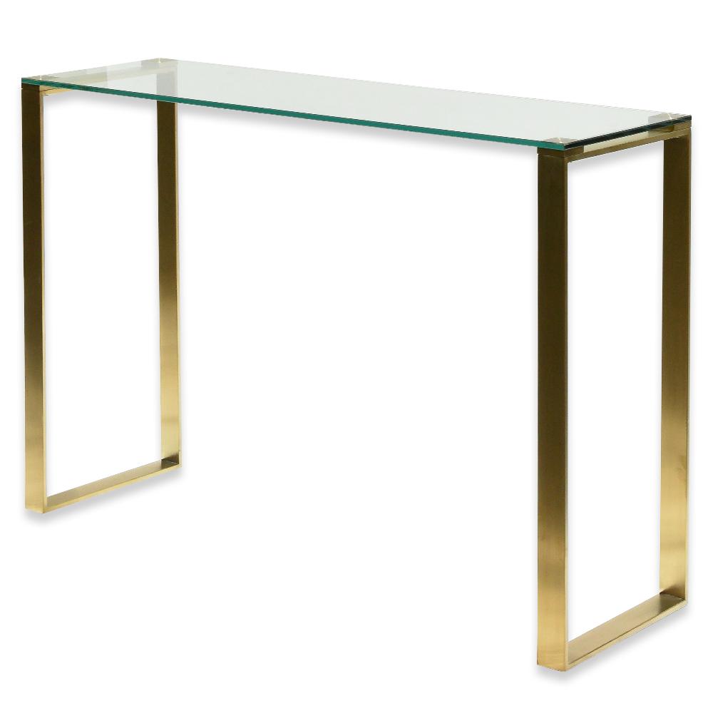 Freder Glass Console Table - Brushed Gold Base