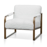 Hadiya White Fur Armchair - Antique Golden Frame