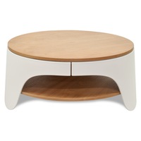 Jackson 82cm Wooden Round Coffee Table - Natural Top and White Leg