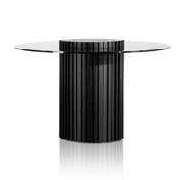 Lamar 1.2m Grey Glass Round Dining Table - Black