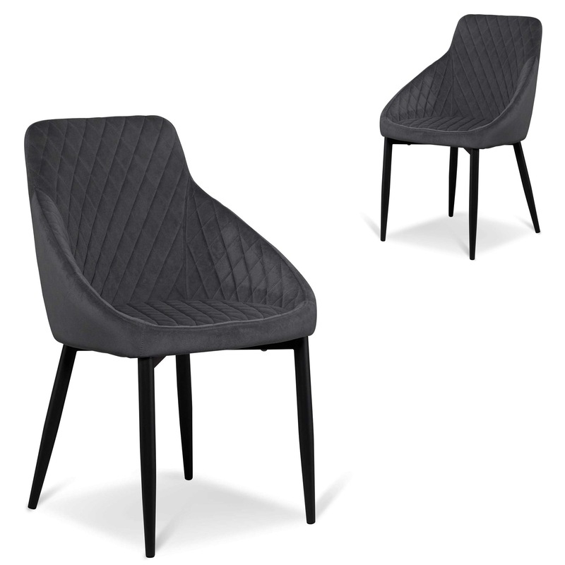 Buy Set of 2 Rolf Dining Chair Grey Velvet in Black Legs MyDeal