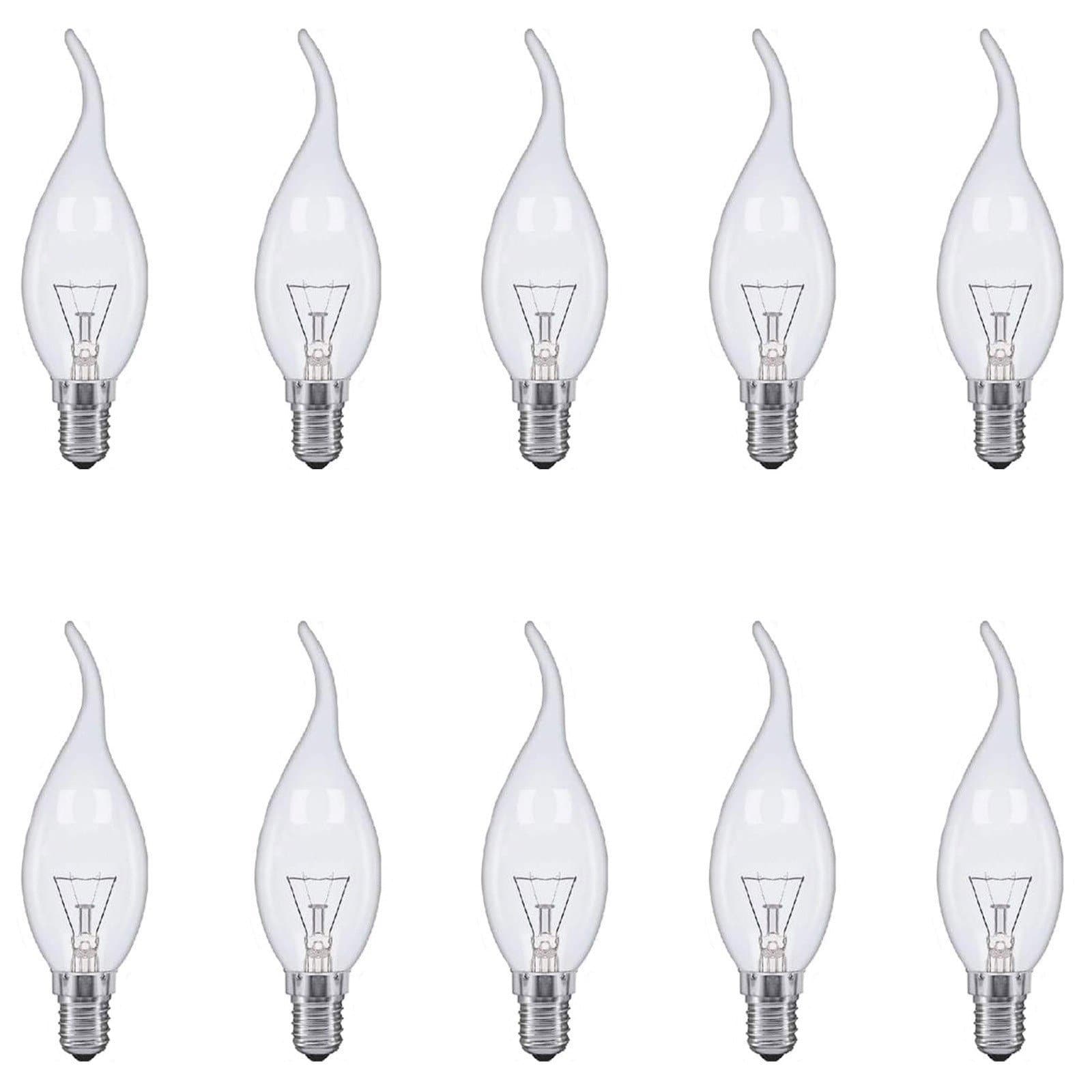 E14 Flame Tip Fancy Chandelier Candle Globes - Pack of 10 Clear