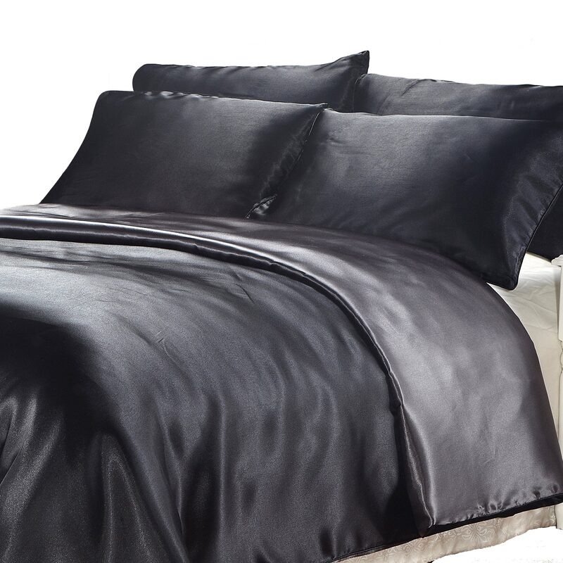 Buy Satin Quilt Cover Charcoal/Black Reversible MyDeal