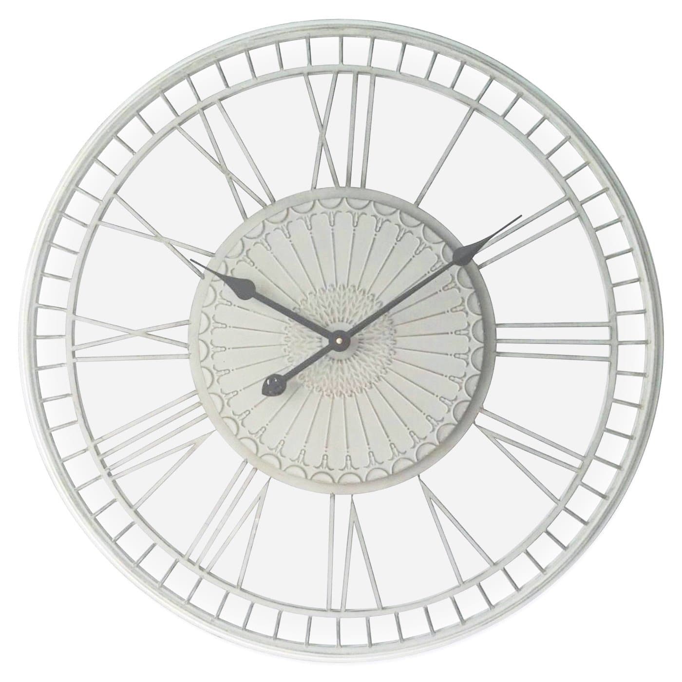 Large Metal Wall Clock - Tuscany - Distressed Cream