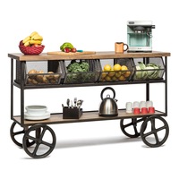 Kitchen Island Wooden Iron Cart Trolley with 3 Level Storage