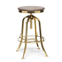 Adjustable & Swivel Indoor Industrial Retro Bar Stool with Oak Wood - Gold Finish