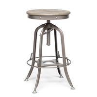 Adjustable & Swivel Indoor Industrial Retro Bar Stool with Oak Wood - Grey Finish