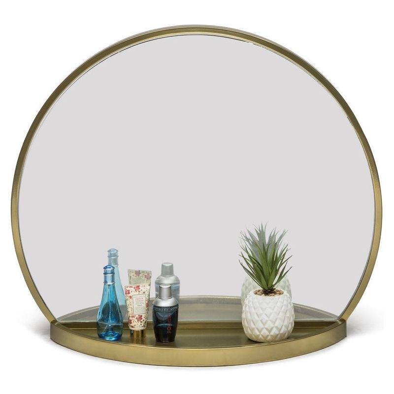 Buy Antique Round Table Wall Mirror with Shelf in Brass MyDeal