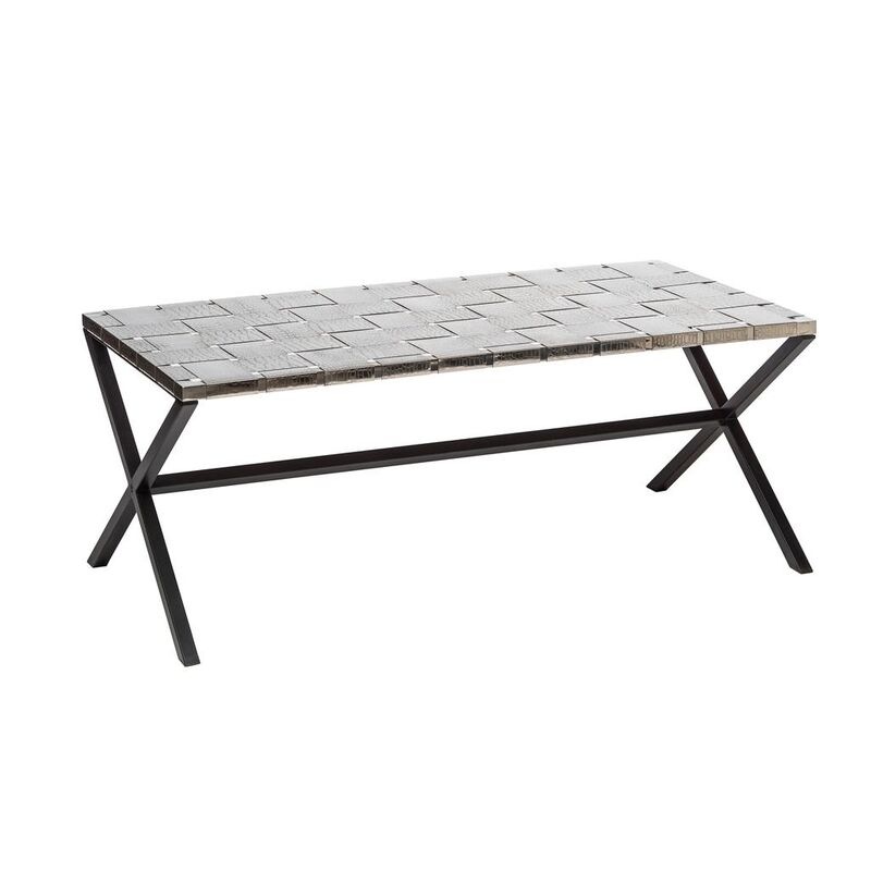 Buy Coffee Table Wrought Iron Woven Stainless Steel Top MyDeal