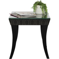 Engraved Steel Table w/ Glass Top & Cabriole Legs