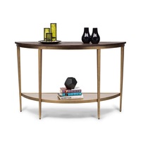 Half Round Iron Hallway Console Table with Wood Top - Dark French Brass