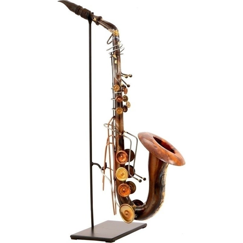 Handmade Wrought Iron Saxophone Statue in Copper