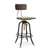 Industrial Bar Stool Chair Wooden Iron Swivel Height Adjustable - Gold Black