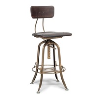 Industrial Swivel Adjustable Height Bar Stool Chair with Back - Dark French Brass