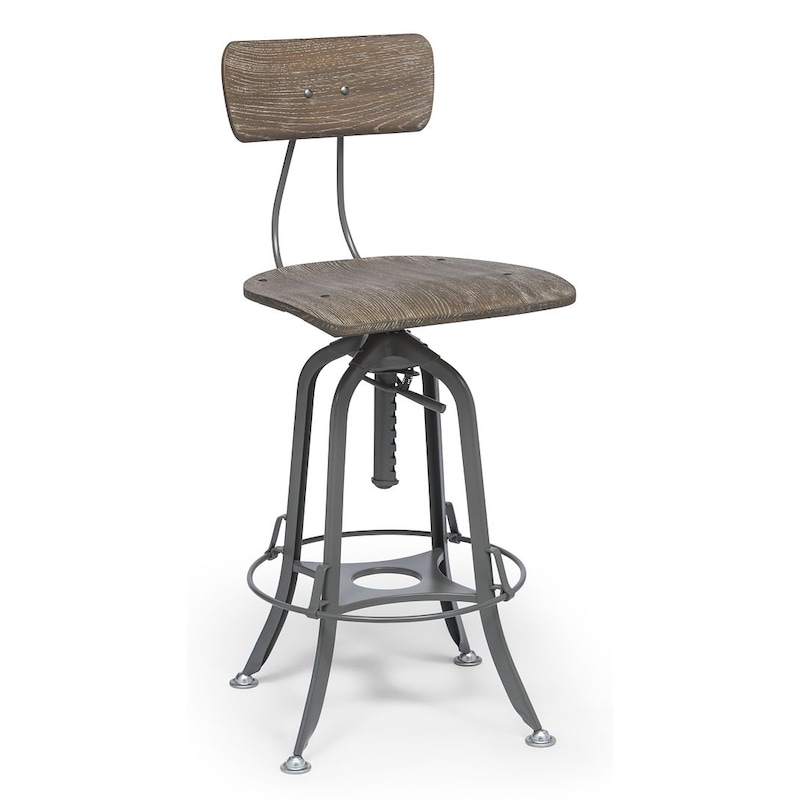 Buy Industrial Swivel Height Adjustable Grey Oak Wood Bar Stool Chair ...