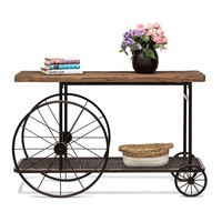 Industrial Wood Iron Hallway Console Table with Wheels Design
