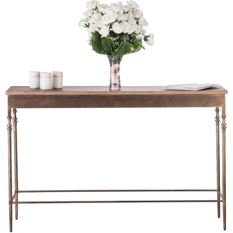 Iron & Wood Console Hall Table w Finial Legs Brass