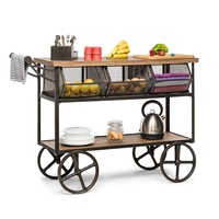Kitchen Trolley Island Bench Storage Organiser with Drawer 3 Shelves on Wheels