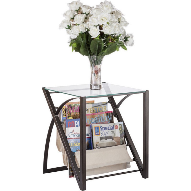 Buy Wrought Iron & Glass End Table w/ Magazine Stand MyDeal