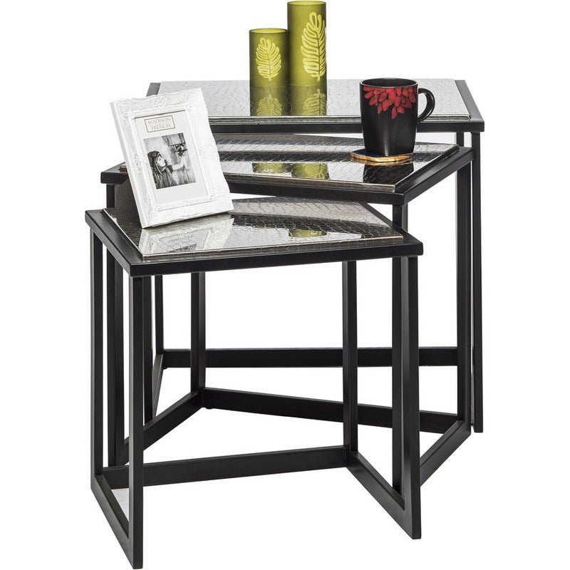 Nested Side Table Set of 3 with Stainless Steel Top