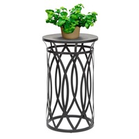Round Corner Side Table with Cross Designer Legs Engraved Top - Black Gold