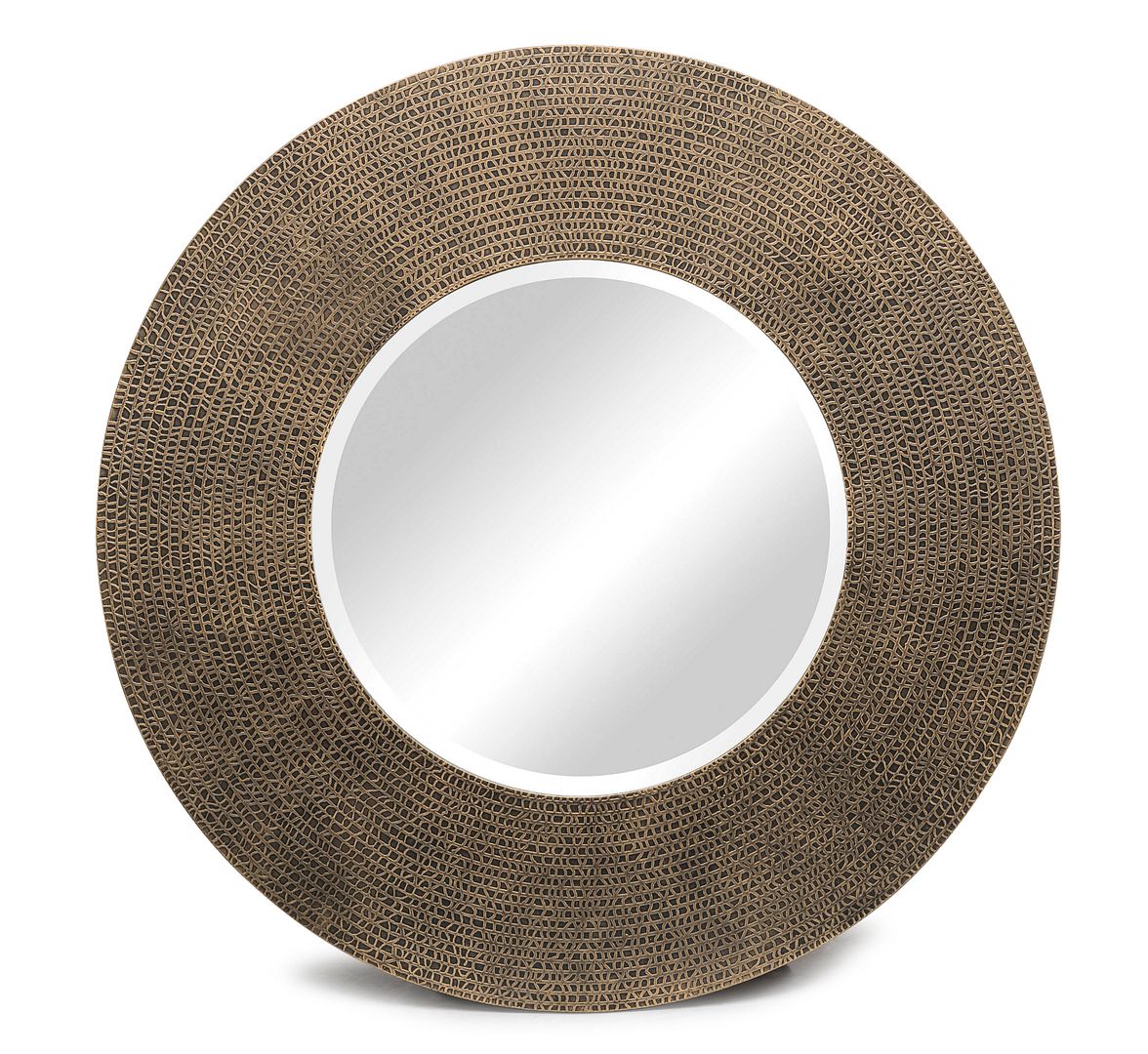Round Croc Patterned Wall Mirror - Golden Black Finish