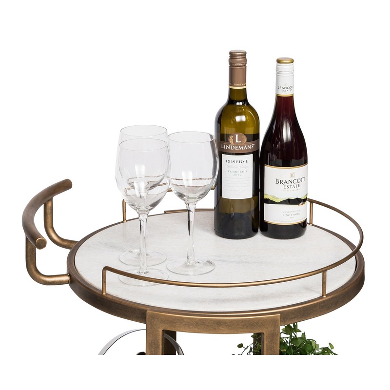 Buy Round White Marble Drinks Bar Cart Serving Trolley in French Brass