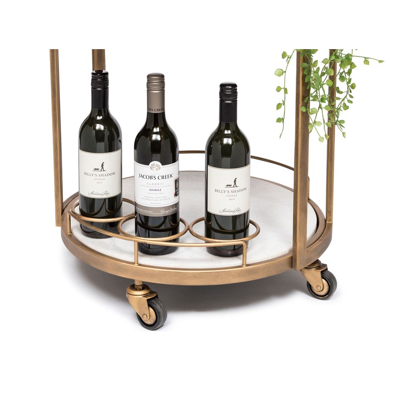 Buy Round White Marble Drinks Bar Cart Serving Trolley in French Brass