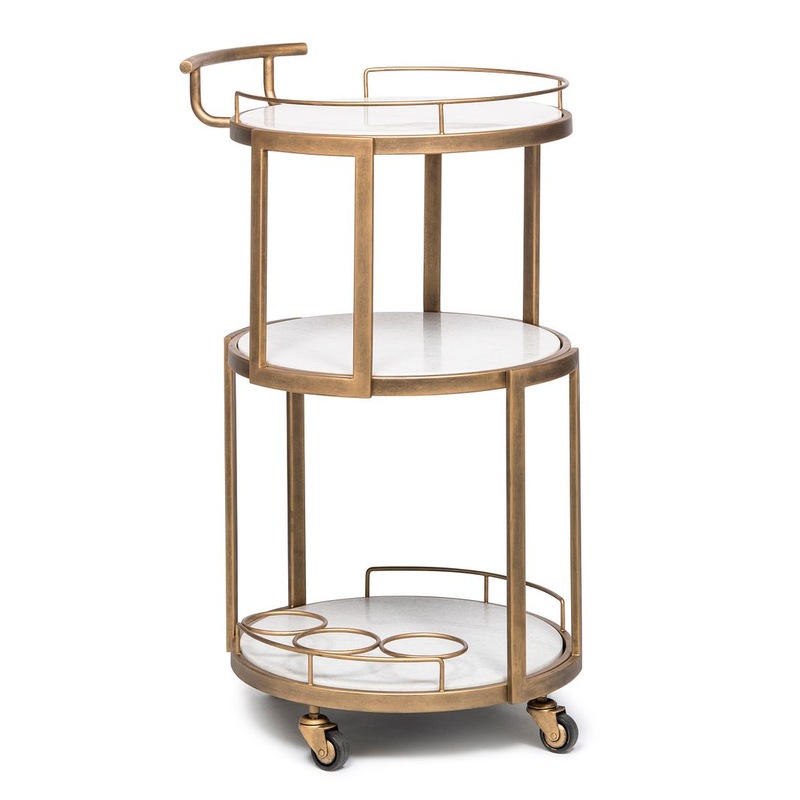 Buy Round White Marble Drinks Bar Cart Serving Trolley in French Brass
