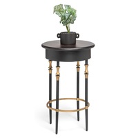 Round Wooden Gold Black Side Table with Finial Legs